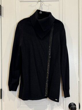 NWT Vex Collection Rhinestone Beads Trim Black Cardigan M Snap Closure Classic